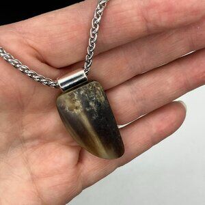 Unique Fossil Pendant on 24-inch Stainless Steel Waterproof Wheat Chain NEW Box